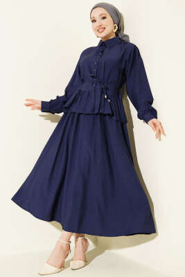 Fırfırlı İp Bağcıklı Etekli İkili Takım Lacivert - HBS