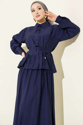 Fırfırlı İp Bağcıklı Etekli İkili Takım Lacivert - İkili Takım