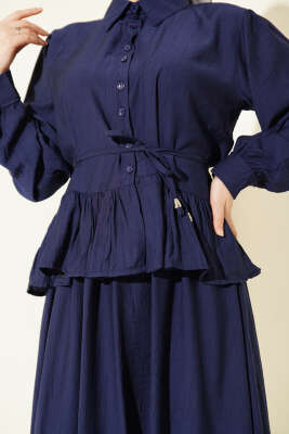 Fırfırlı İp Bağcıklı Etekli İkili Takım Lacivert - İkili Takım