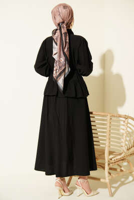 Fırfırlı İp Bağcıklı Etekli İkili Takım Siyah - İkili Takım