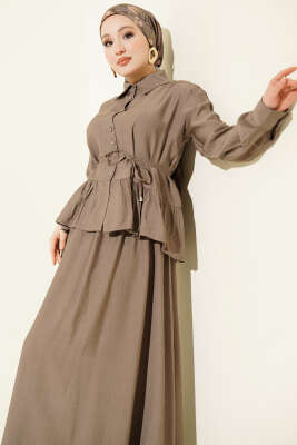 Fırfırlı İp Bağcıklı Etekli İkili Takım Vizon - İkili Takım