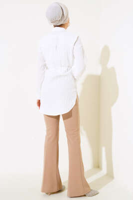 Fırfırlı İp Bağcıklı Gömlek Ekru - Gömlek