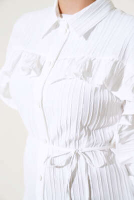 Fırfırlı İp Bağcıklı Gömlek Ekru - Gömlek