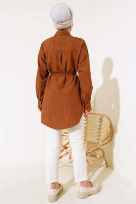 Fırfırlı İp Bağcıklı Gömlek Kahve - Gömlek