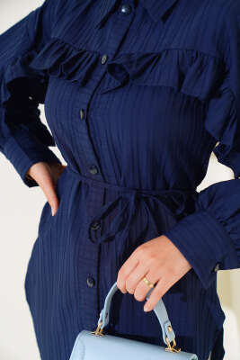 Fırfırlı İp Bağcıklı Gömlek Lacivert - Gömlek