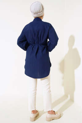 Fırfırlı İp Bağcıklı Gömlek Lacivert - Gömlek