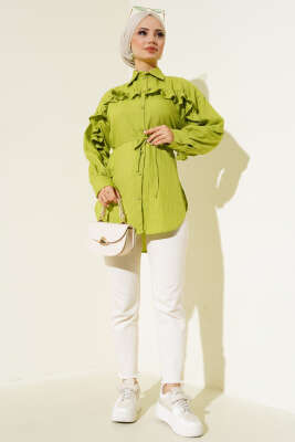 Fırfırlı İp Bağcıklı Gömlek Yeşil - Gömlek