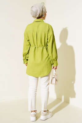 Fırfırlı İp Bağcıklı Gömlek Yeşil - Gömlek