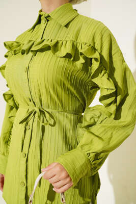 Fırfırlı İp Bağcıklı Gömlek Yeşil - Gömlek