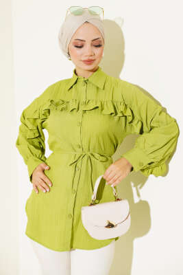 Fırfırlı İp Bağcıklı Gömlek Yeşil - TABLO FASHİON