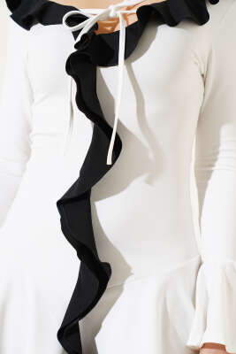 Fırfırlı İp Bağcıklı Mini Elbise Ekru - Kadın Giyim Modelleri