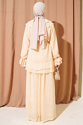 Fırfırlı İp Bağcıklı Şifon İkili Takım Sarı - İkili Takım