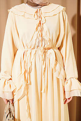 Fırfırlı İp Bağcıklı Şifon İkili Takım Sarı - İkili Takım