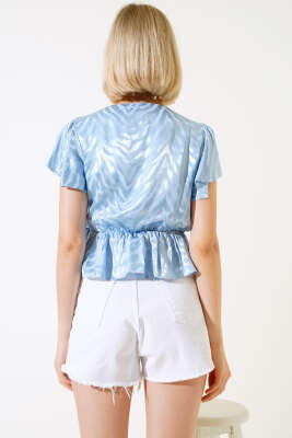 Fırfırlı Jakar Bluz Buz Mavisi - Yeni Giyim