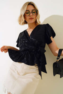 Fırfırlı Jakar Bluz Siyah - ESTELLE