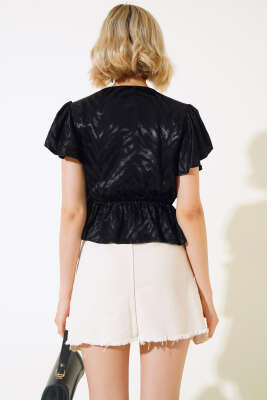 Fırfırlı Jakar Bluz Siyah - Yeni Giyim