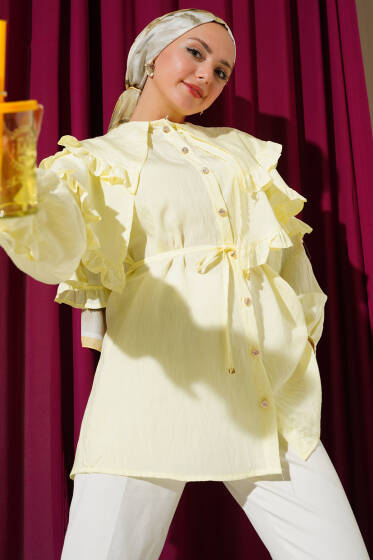 Fırfırlı Kat Kat Yakalı Gömlek Sarı - Gömlek