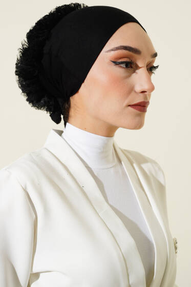 Fırfırlı Kaymaz Viskon Bone Siyah - BONE