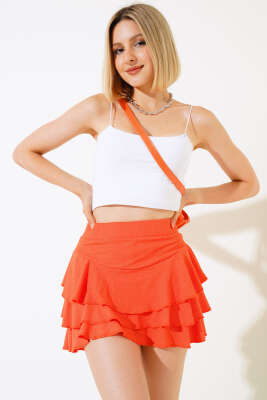 Fırfırlı Mini Şort Etek Oranj - Kadın Giyim Modelleri