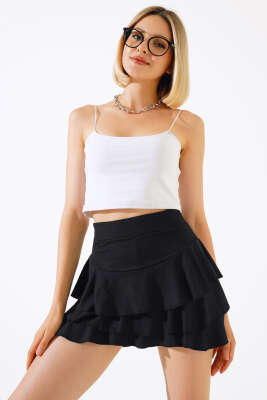 Fırfırlı Mini Şort Etek Siyah - Kadın Giyim Modelleri