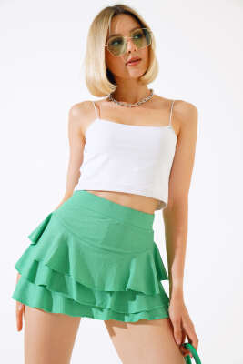 Fırfırlı Mini Şort Etek Yeşil - TİLLE