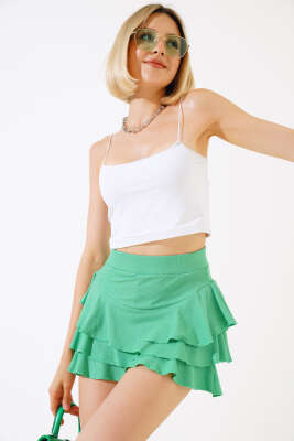 Fırfırlı Mini Şort Etek Yeşil - Kadın Giyim Modelleri