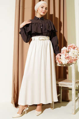 Fırfırlı Pelerin Detaylı Kısa Gömlek Acı Kahve - Gömlek