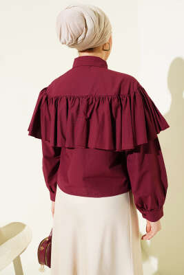 Fırfırlı Pelerin Detaylı Kısa Gömlek Bordo - Gömlek