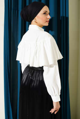 Fırfırlı Pelerin Detaylı Kısa Gömlek Ekru - Gömlek