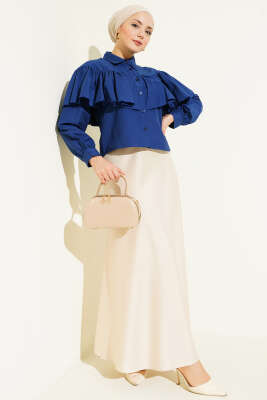 Fırfırlı Pelerin Detaylı Kısa Gömlek Lacivert - Gömlek