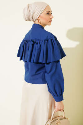 Fırfırlı Pelerin Detaylı Kısa Gömlek Lacivert - Gömlek