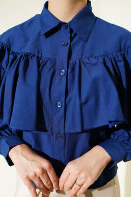 Fırfırlı Pelerin Detaylı Kısa Gömlek Lacivert - Gömlek