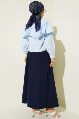 Fırfırlı Pelerin Detaylı Kısa Gömlek Mavi - Gömlek