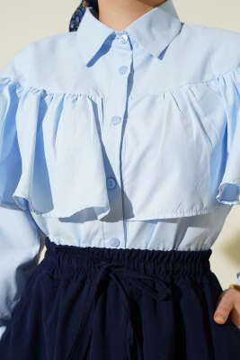 Fırfırlı Pelerin Detaylı Kısa Gömlek Mavi - Gömlek