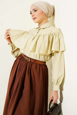 Fırfırlı Pelerin Detaylı Kısa Gömlek Nefti - DUFON