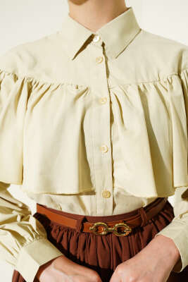 Fırfırlı Pelerin Detaylı Kısa Gömlek Nefti - Gömlek