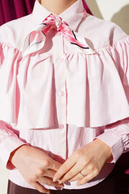 Fırfırlı Pelerin Detaylı Kısa Gömlek Pembe - Gömlek