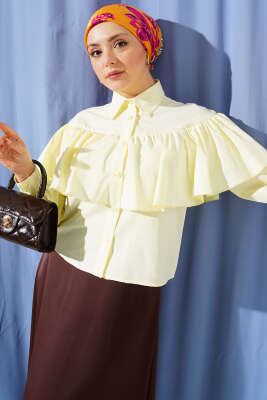 Fırfırlı Pelerin Detaylı Kısa Gömlek Sarı - DUFON