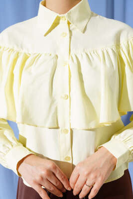 Fırfırlı Pelerin Detaylı Kısa Gömlek Sarı - Gömlek