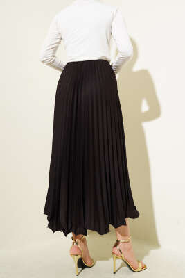 Fırfırlı Pileli Bel Lastikli Etek Acı Kahve - Uzun Etek