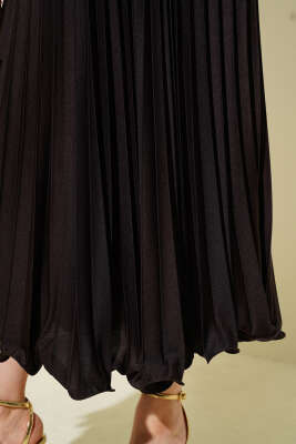 Fırfırlı Pileli Bel Lastikli Etek Acı Kahve - Uzun Etek