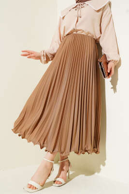 Fırfırlı Pileli Bel Lastikli Etek Büsküvi 