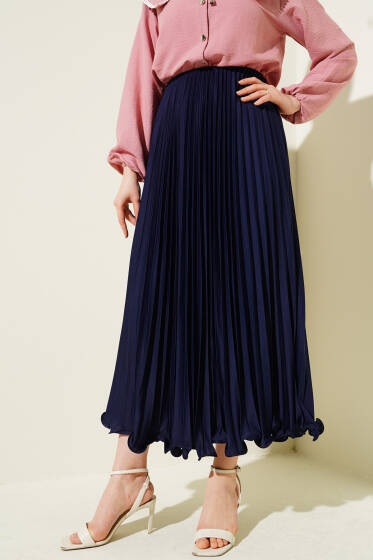 Fırfırlı Pileli Bel Lastikli Etek Lacivert - Etek
