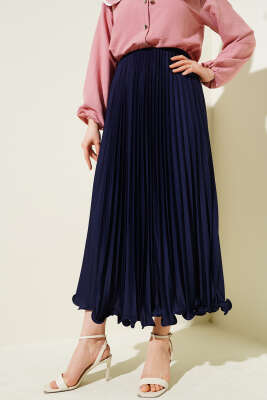 Fırfırlı Pileli Bel Lastikli Etek Lacivert 