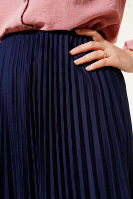 Fırfırlı Pileli Bel Lastikli Etek Lacivert - Uzun Etek