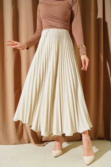 Fırfırlı Pileli Bel Lastikli Etek Taş - Etek