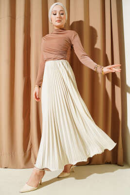 Fırfırlı Pileli Bel Lastikli Etek Taş - Etek