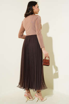 Fırfırlı Pileli Tül Etek Kahve - Uzun Etek