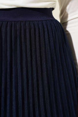 Fırfırlı Pileli Tül Etek Lacivert - Uzun Etek