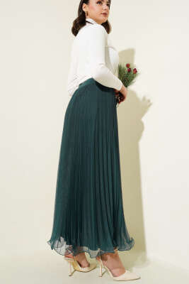 Fırfırlı Pileli Tül Etek Zümrüt - Uzun Etek